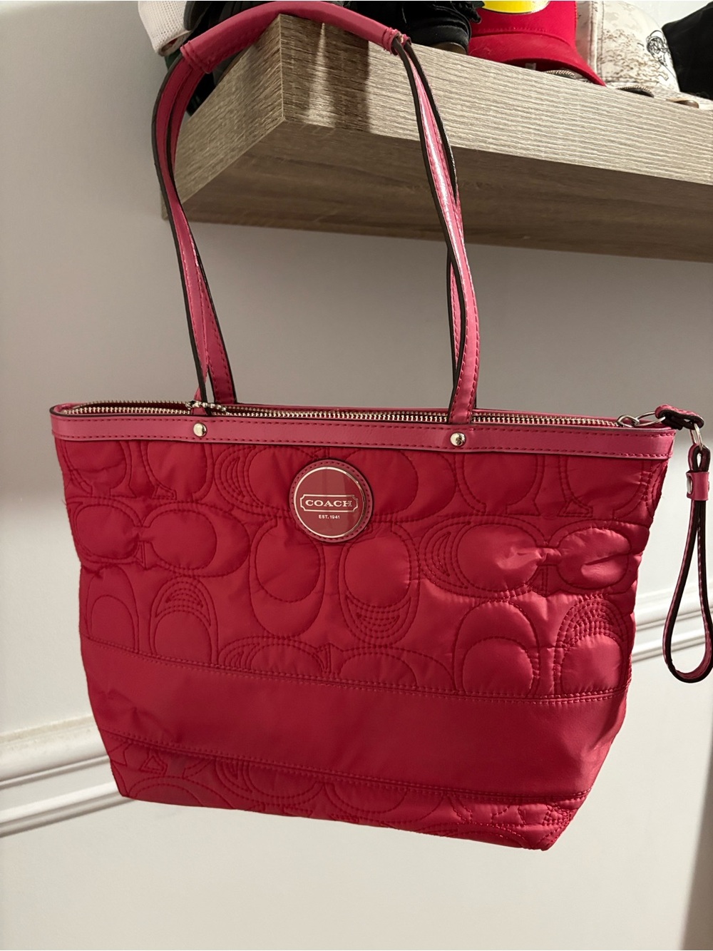 coach signature stitched nylon tote